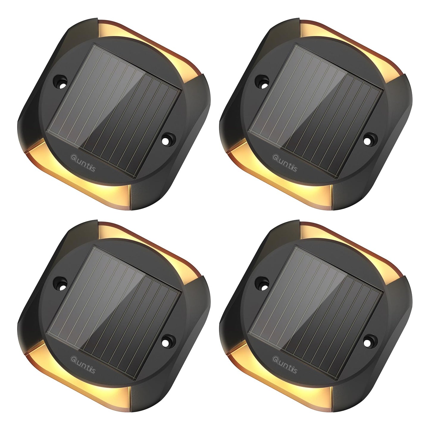 Quntis Solar Decking Lights 4 Pack, Warm White Solar Ground Light IP65 Waterproof, Pressure Resistant 3 Tons Driveway Lights for Stair Garden Step Pathway Walkway Patio Front Door