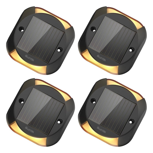 Quntis Solar Decking Lights 4 Pack, Warm White Solar Ground Light IP65 Waterproof, Pressure Resistant 3 Tons Driveway Lights for Stair Garden Step Pathway Walkway Patio Front Door