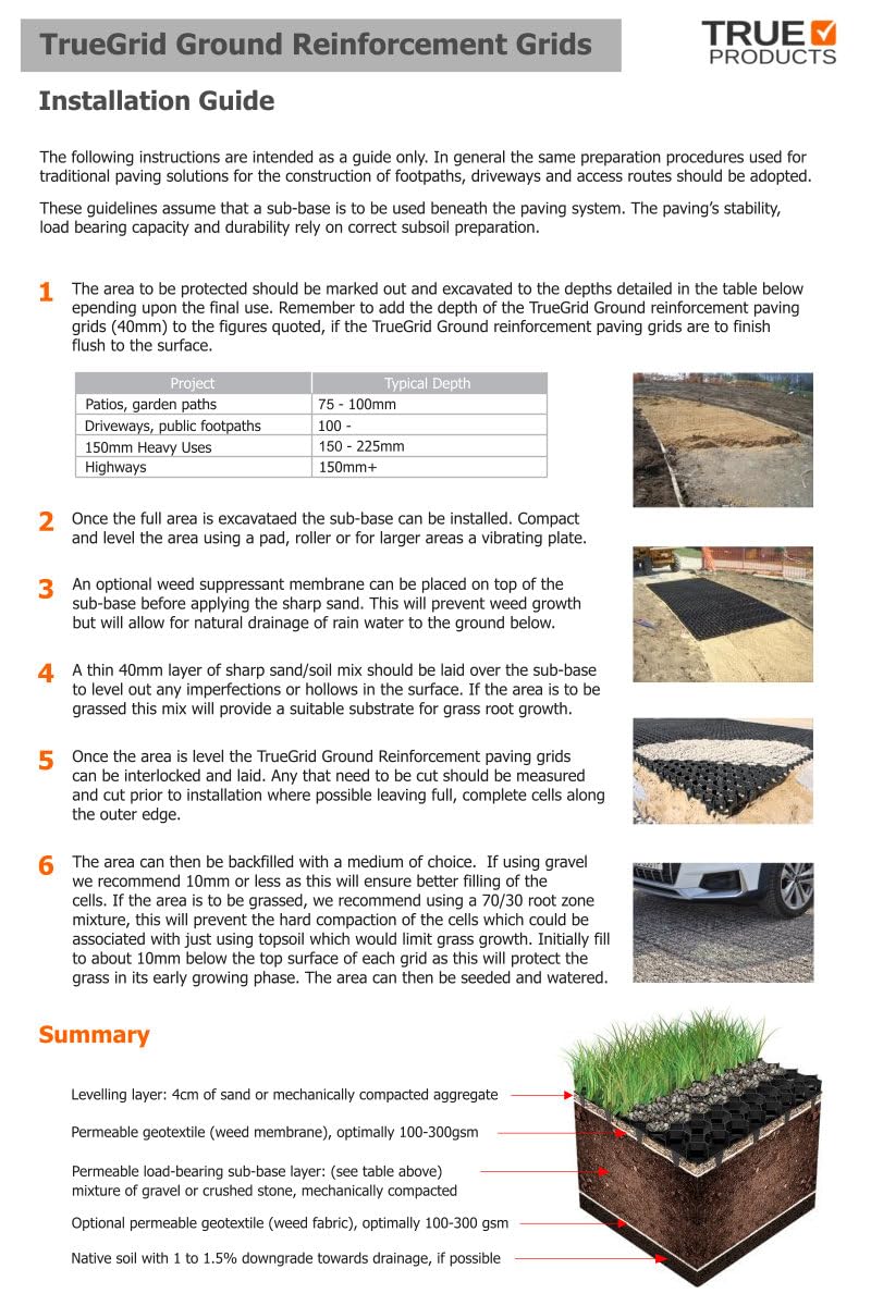 True Products Ground Reinforcement Grid Gravel Grass Plastic Eco Paving Car Park Drive Path 500 x 500 x 40mm
