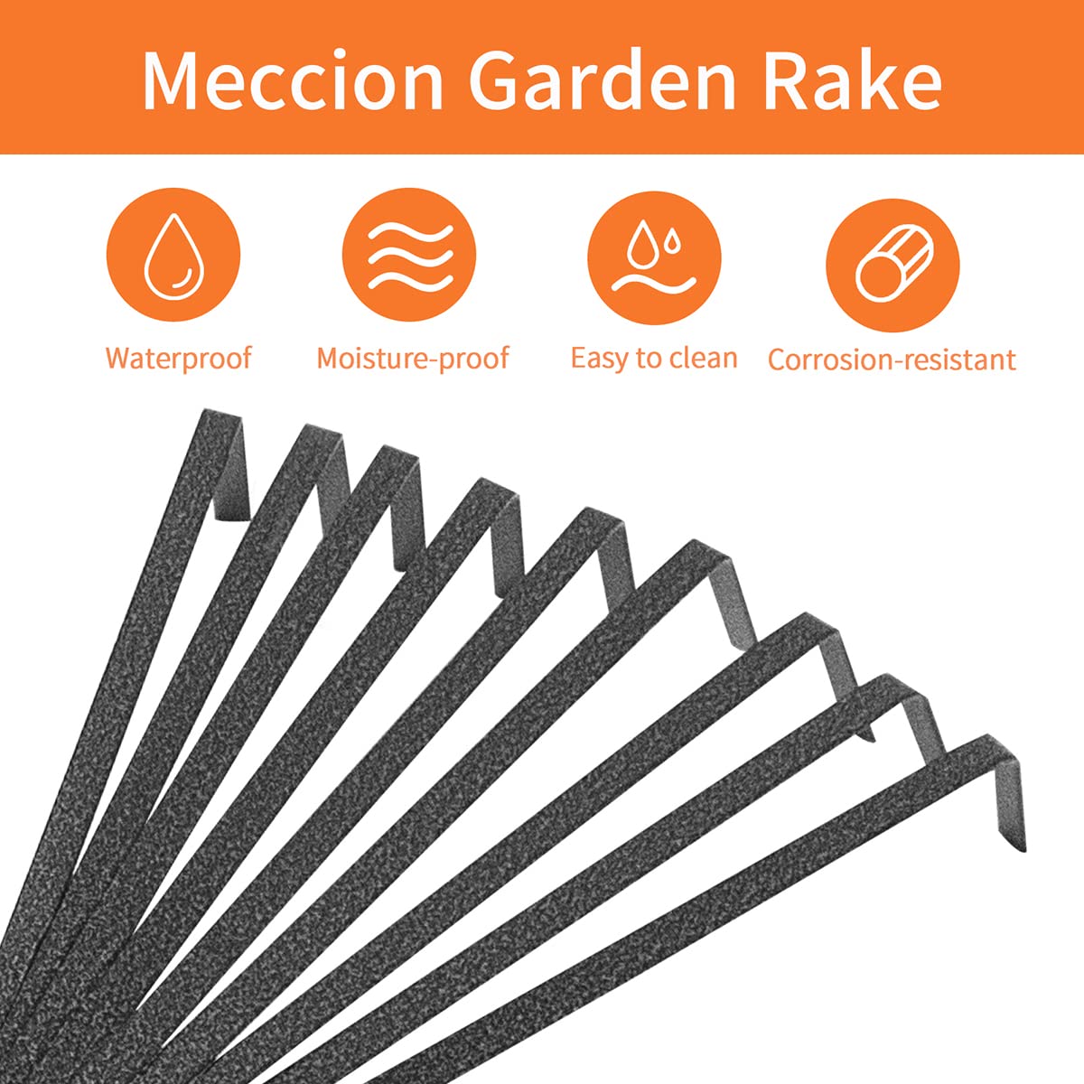 Meccion Mini Garden Rake 16 Inch 9 Root Steel Hand Fan Leaf Rake with Ergonomic Comfort Grip & Rust Resistant - Professional Gardening Tool