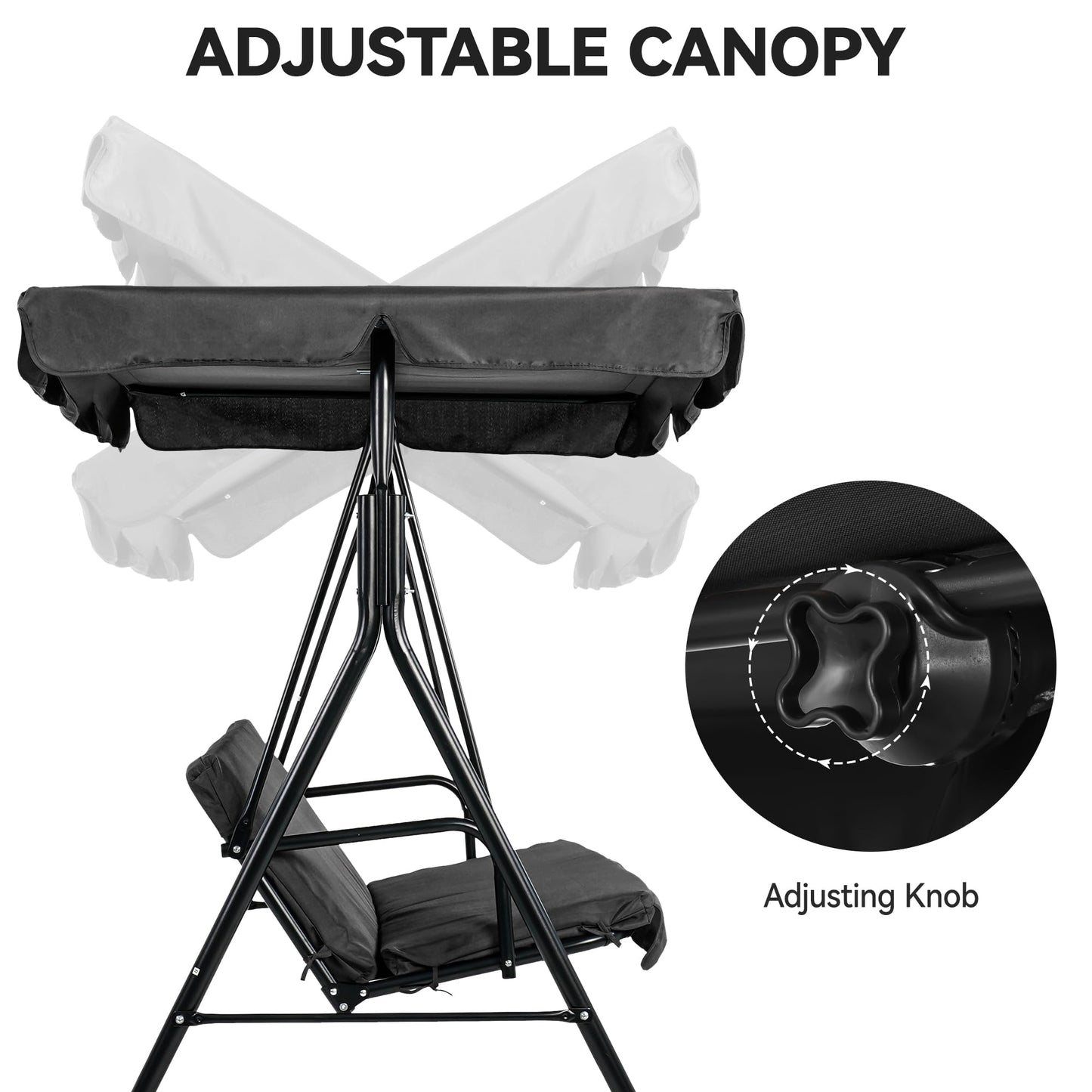 YITAHOME Canopy Swing Chair, 3 Seater Garden Swing Seat Chair, Outdoor Swinging Chair Bench with Adjustable Canopy & Removable Cushion for Patio Poolside Porch, 270KG Loadable,170 x 110 x 153cm, Black
