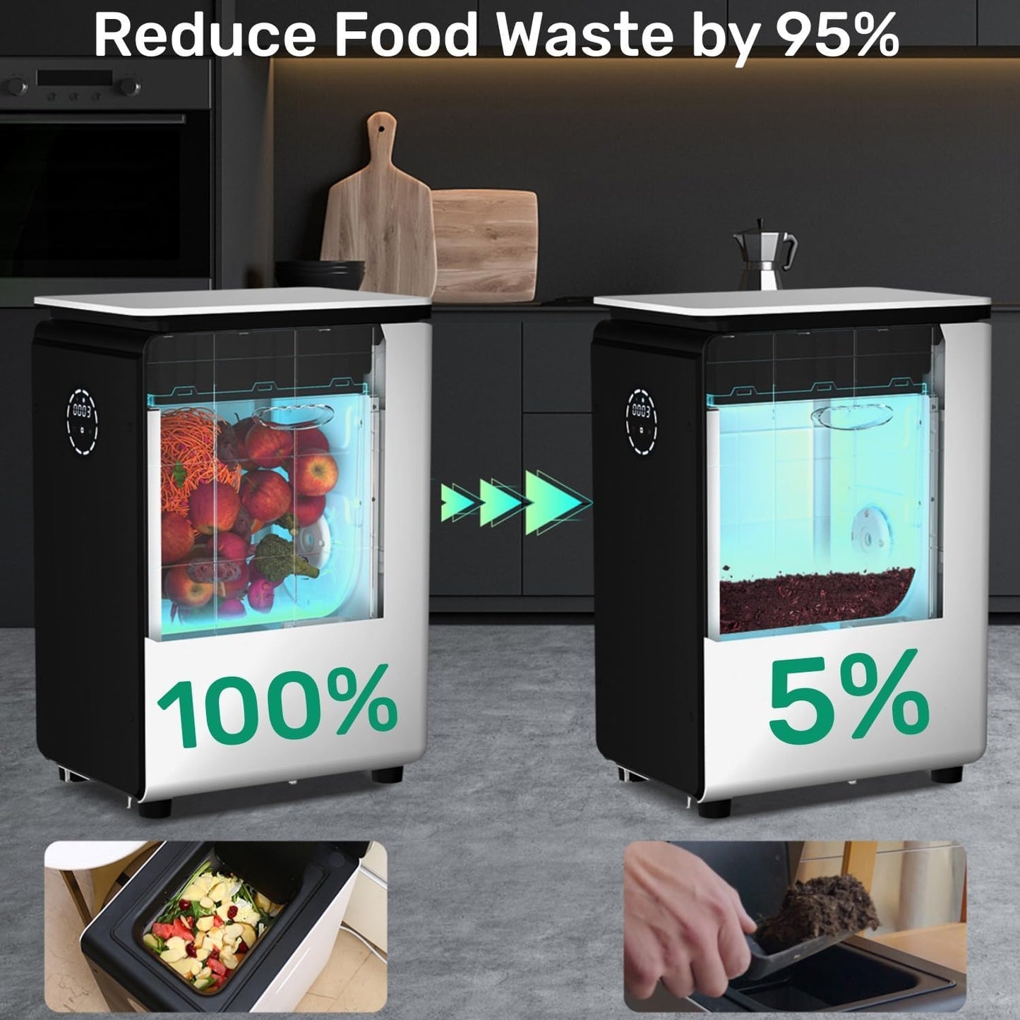 GEME World First Compost Bio Smart 19L Electric Composter for Kitchen, No Need to Change Filter, Not Dehydration Tec, Add Waste Anytime, Electric Compost Bin Kitchen, Food Cycler Real Compost