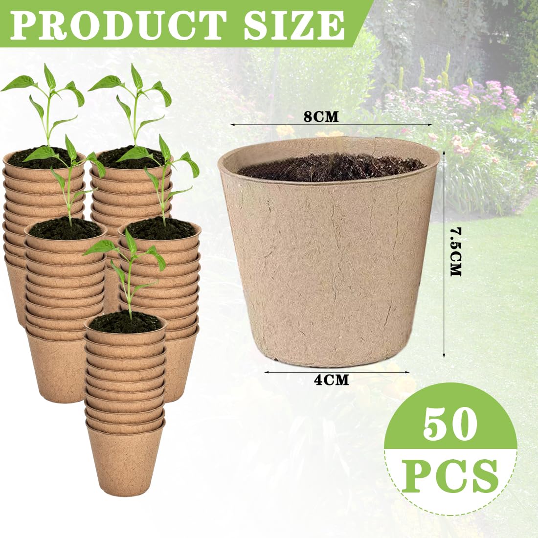 XIZAO Round Fibre Seed Pots, Biodegradable Plant Pots Germination Seedling Pots for Plant Cultivation Compostable Containers 50 Pcs