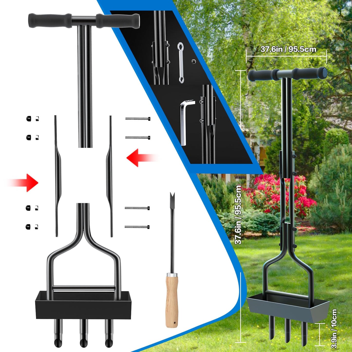 vanpein Lawn Aerator, Coring Manual Hollow Tine Aerator with Soil Column Collection Box, Core Aerating Tool, Heavy Duty Aeration for Compacted Soils and Lawns to Prevent Compaction, Black