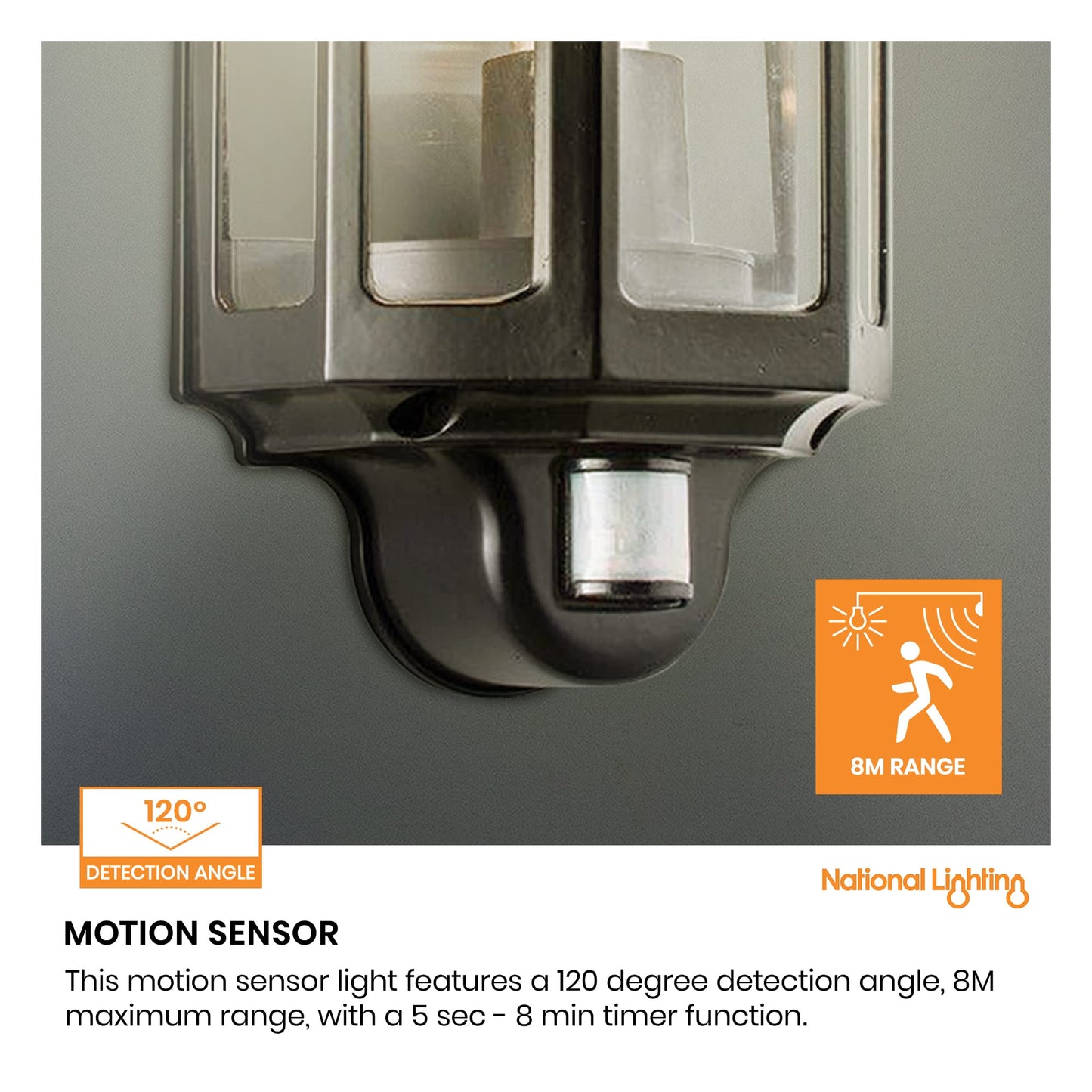 National Lighting Black Outdoor Security Lights - PIR External Wall Light - Motion Sensor Presence Detector Half Lantern Garden Porch Wall Lamp - IP44 Rated 60W GLS ES or LED E27 (Not Included)