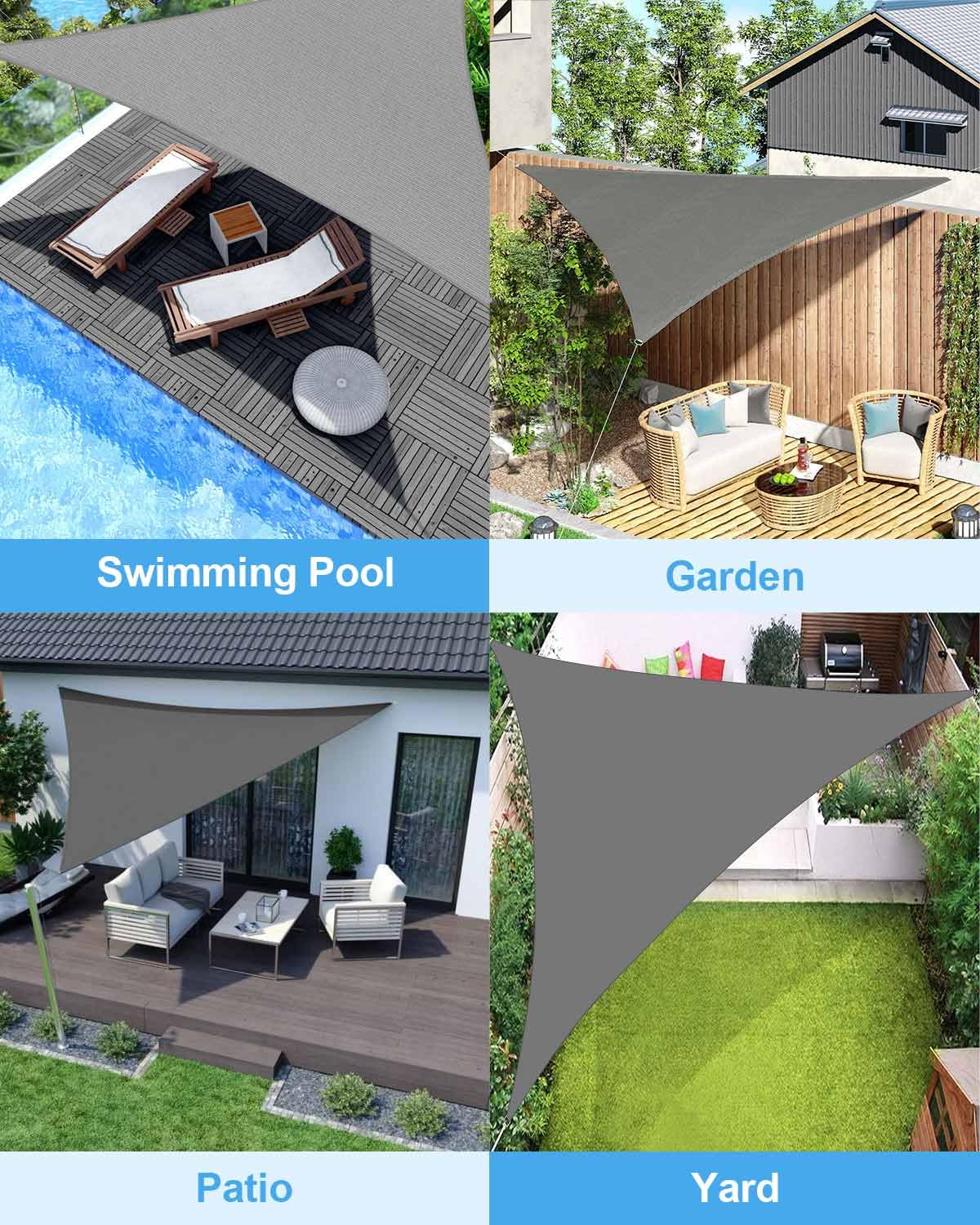 Triangle Sun Shade Sail Waterproof, 3x3x4.3m Garden Sail, PES Awning Canopy 98% UV Block With Rope, Outdoor Patio Party Awning with Install Accessories, Weather Resistant Durable Garden Shade Sail