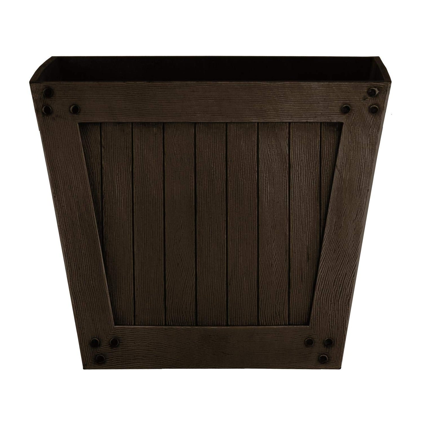 Slatted Wood Style Plastic Planter - Dark Brown, Set of 2 - Suitable for Indoor or Outdoor Use - 34cm (H) x 40cm (Dia)