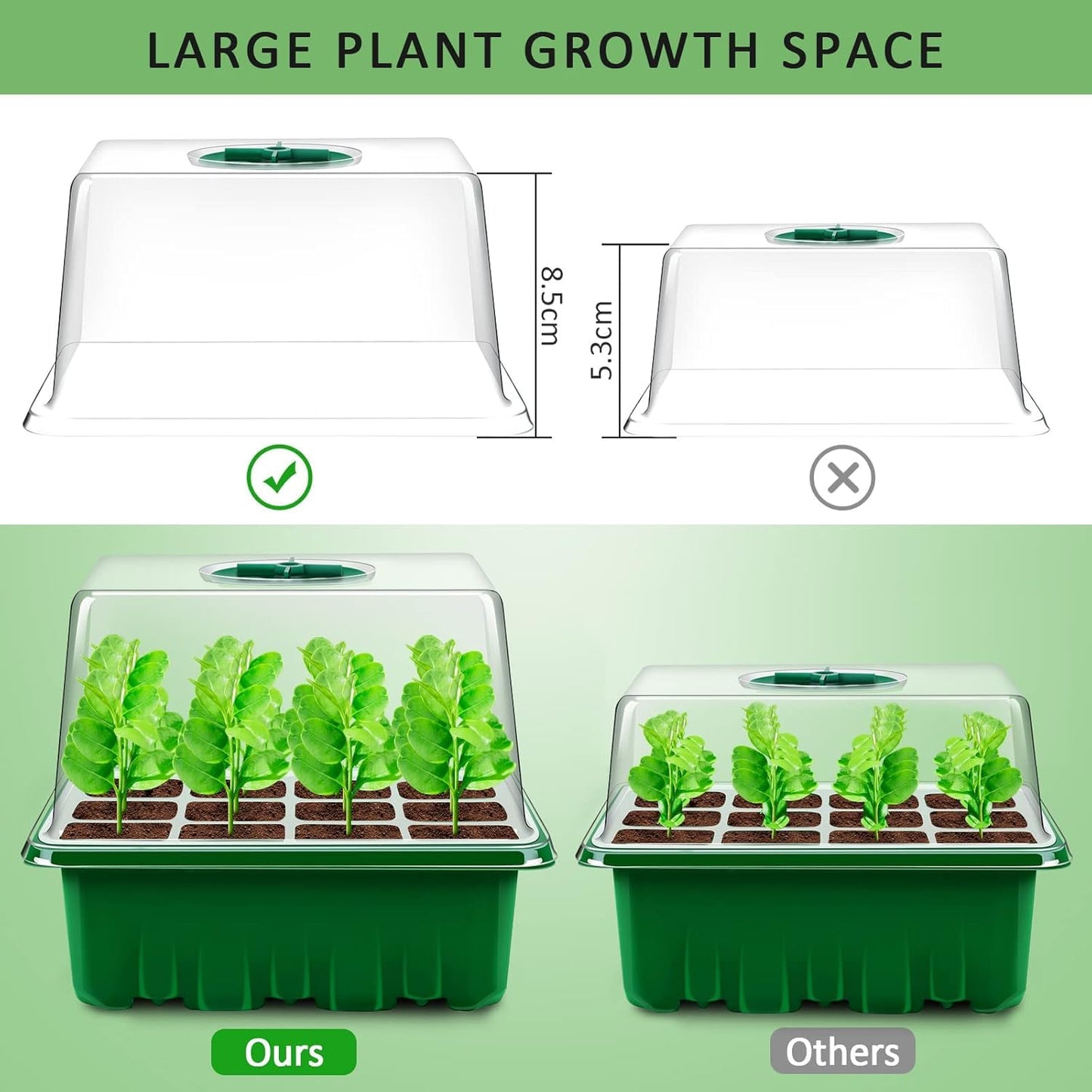 YAUNGEL Seed Trays, 10 Pack 120 Cells Propagator with Heightened Lids, Growing Thicken Seedling Starter Growing Trays with Adjustable Window for Greenhouse & Gardens, Green