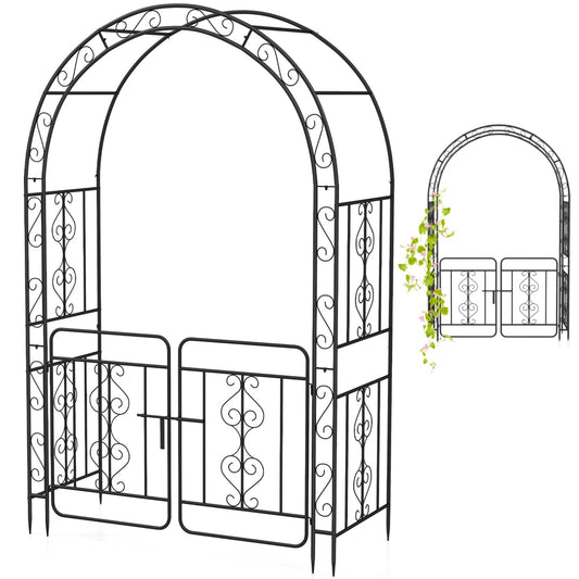 TANGZON Garden Arbor, Metal Arch Arched Top Arbor Trellis with Lockable Gate, Heavy-Duty Trellis Archway for Climbing Plants Grape Vines Wedding Ceremony (with multiple side crossbars,136x58x213cm)