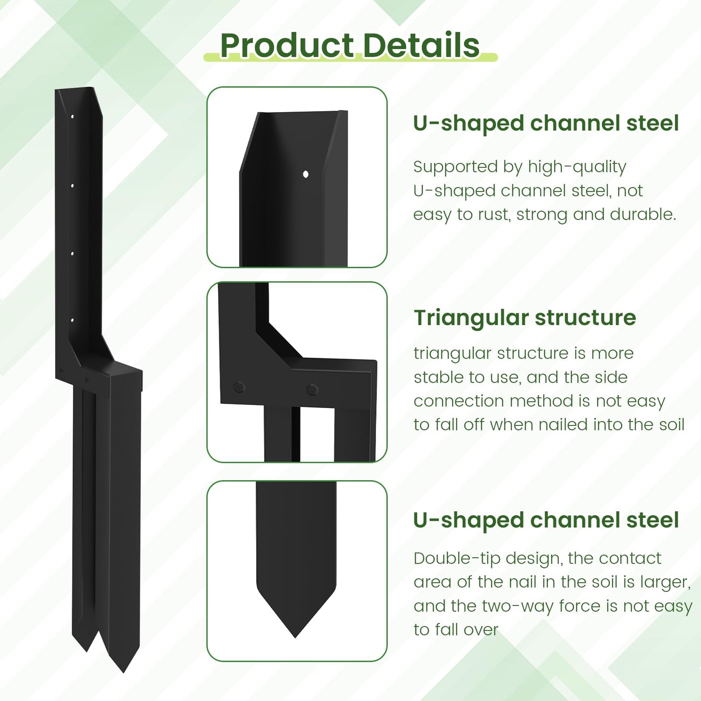 OZMSHF Thickened Fence Post Repair Kit，Upgraded Metal Fence Post Stakes with Reinforcement Column，Assembleable Steel Fence Post Spikes, Post buddy For Fix Broken Wooden Post Support (2 Pack/Black)