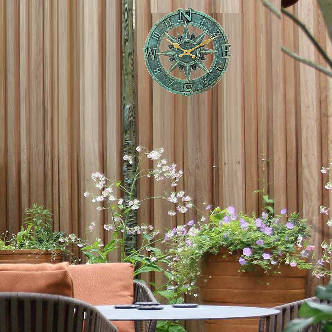 Taodyans Outdoor Wall Clock 30cm Outside Waterproof Garden Clock Quartz Battery Operated Round Clocks Retro Home Kitchen Living Room Decor Clocks -Not Silent (Turquoise)