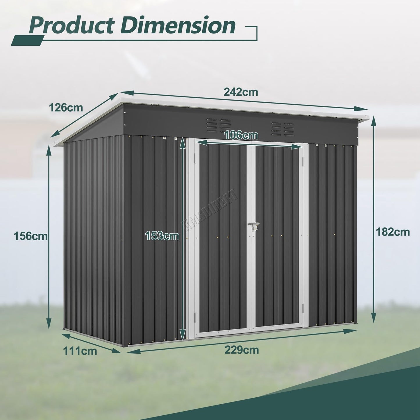 BIRCHTREE Garden Shed Metal Pent Roof 4FT X 8FT Outdoor Storage With Free Foundation Anthracite and White