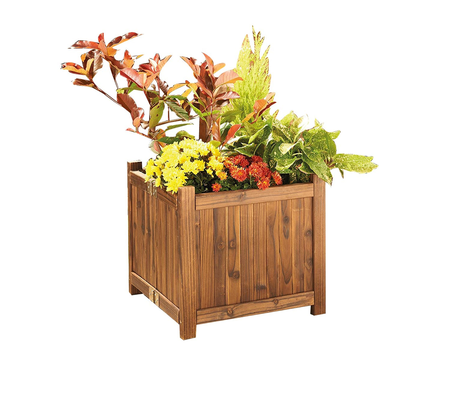 spot on dealz® Wooden Square Free Standing Planter Outdoor Display Flower Ornament Lawn Porch Decor Wooden Design Decorative Garden Feature