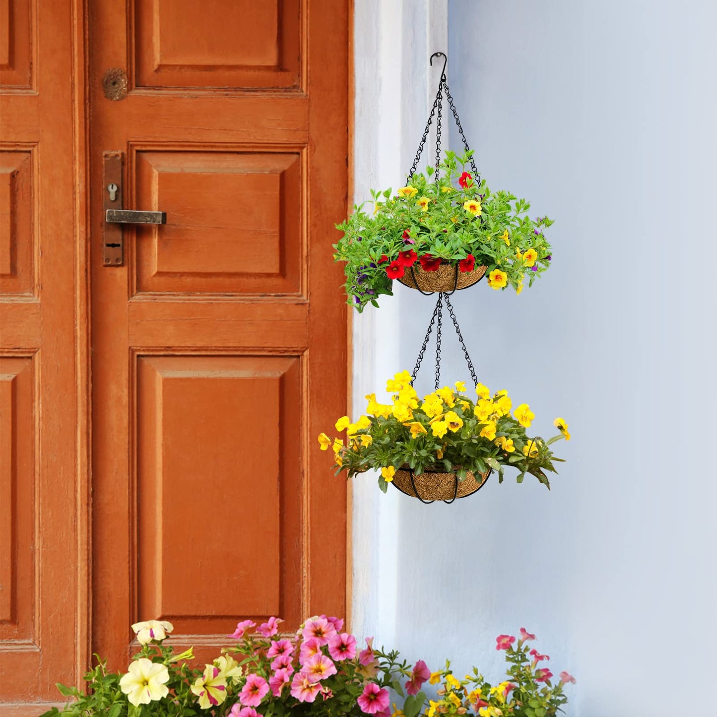 IHONYI Hanging Basket Coconut Palm Flower Basket Moss Hanging Basket Round Plant Holder Porch Decor Hanging Flower Pots Home Garden Decoration Watering Hanging Baskets (2pcs, 12inch/30cm)