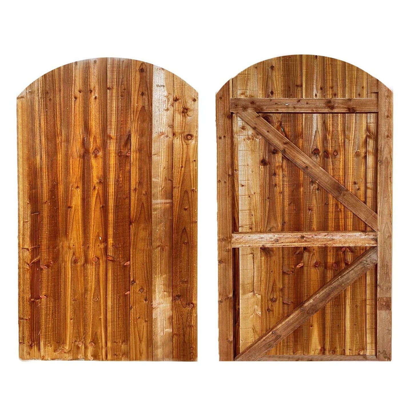 BEDS PLANET Feather Edge Dome Flat Top Gate, Wooden Pressure Treated, Semi-Braced Strong Garden Gate, Timber Gate for Garden (180cm High x 90cm Wide x 6cm Deep)