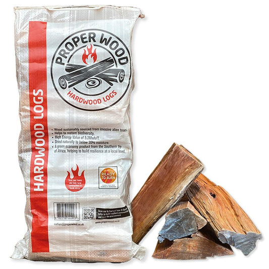 SAVING HUB Wood Harwood Logs - Ready to Burn Registered, Perfect Firewood for Burning Stoves, Wood Fired Hot Tubs, Chimeneas, Fire Pits 20% Moisture Log-Burners Single Bag Carry Handle