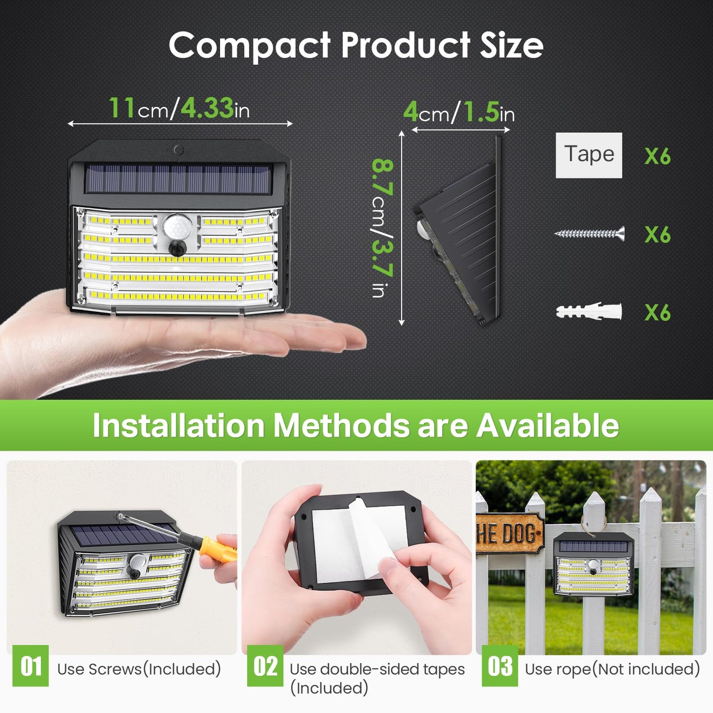 CLAONER Solar Lights Outdoor, Super Bright 126LED Solar Security Lights PIR Motion Sensor with 3 Lighting Modes, 270° Lighting Angle, Wireless IP65 Waterproof Wall Lights for Outside (6 Pack)