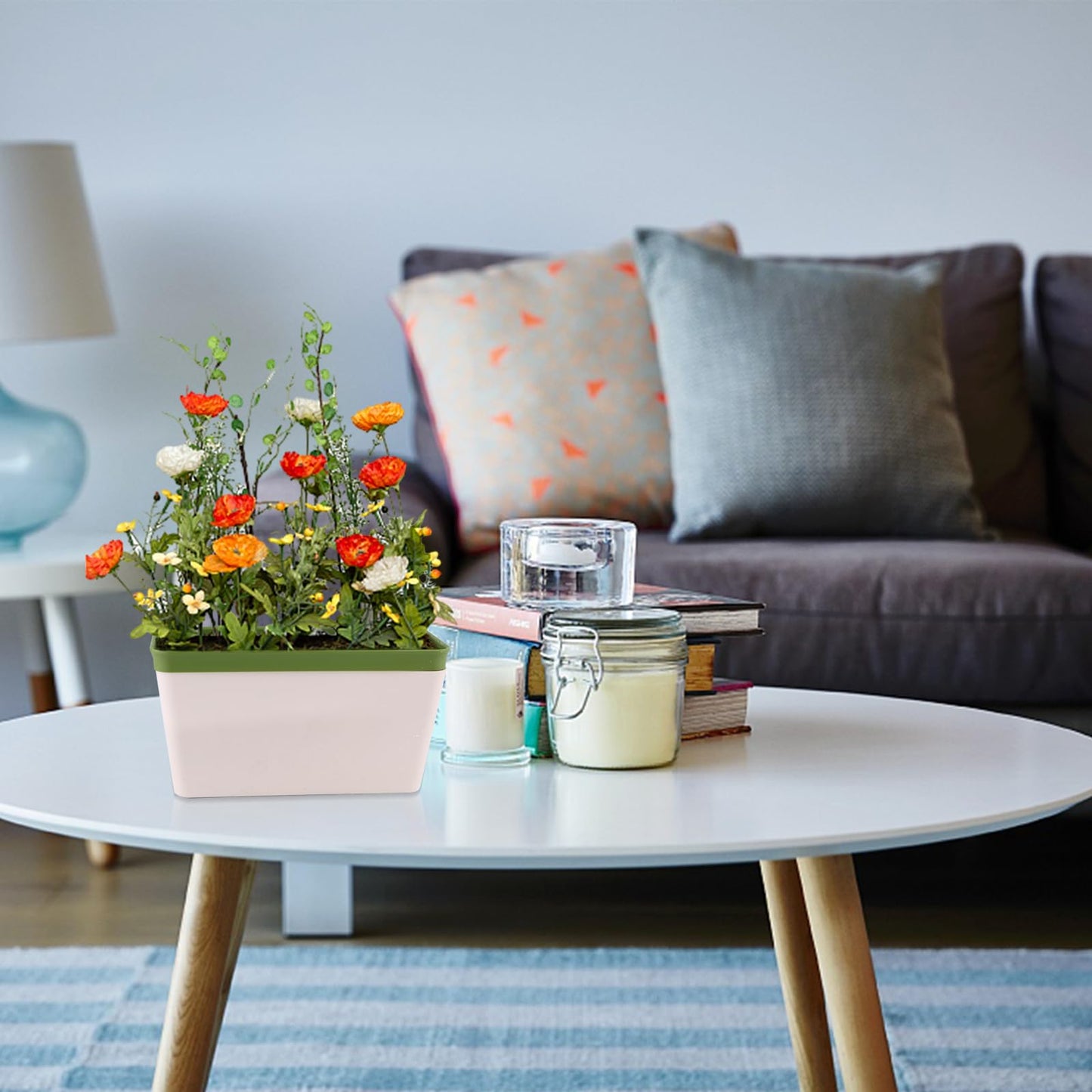 6Pack Self Watering Plant Pots 10.5 inch Windowsill Herb Planter Box Indoor Modern Plastic Plant Pots Planters with Water Level Window Drainage Hole Hidden Tray for Vegetables, Succulents Plants