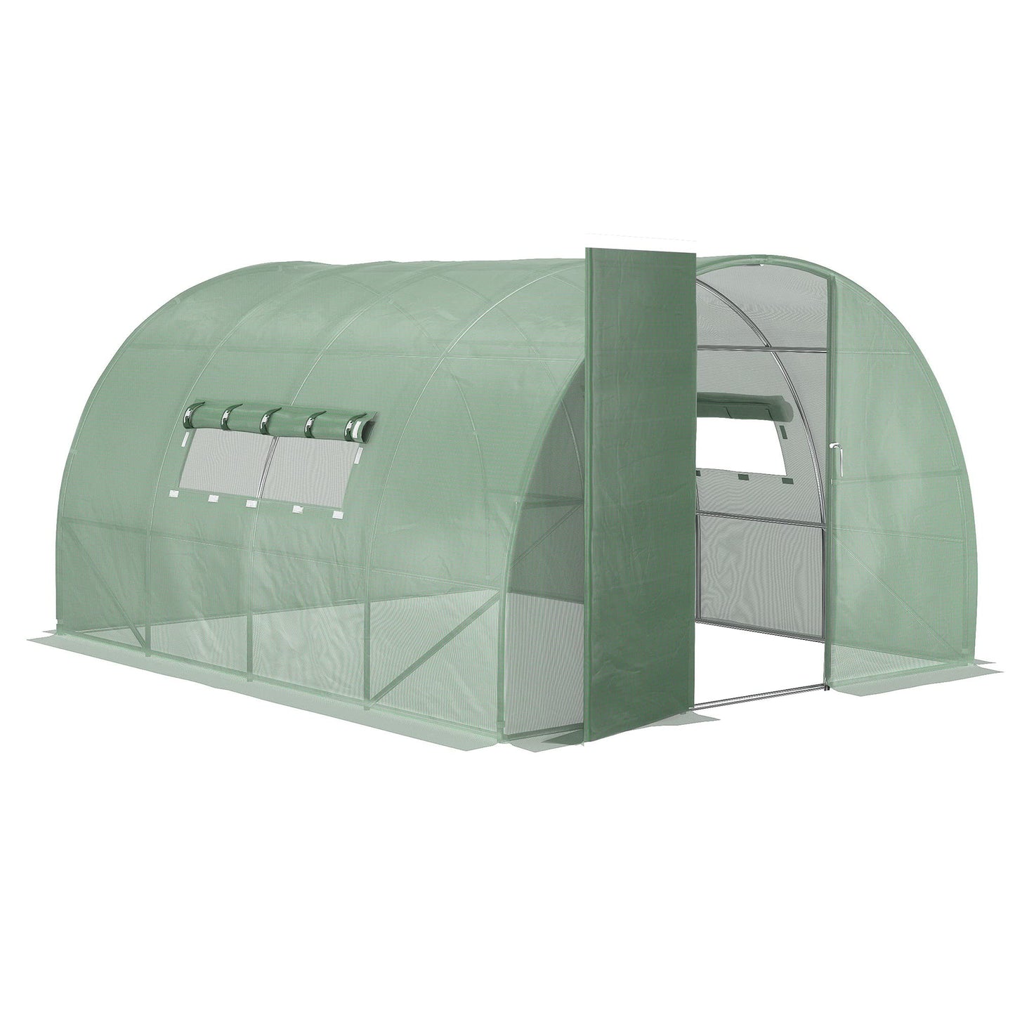 Outsunny Large Polytunnel Walk In Greenhouse, Plant Gardening Tunnel Green House with Metal Hinged Door, Galvanised Steel Frame & Mesh Windows, Green (3 x 4 m)