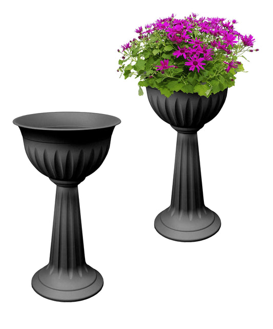 SIDSONS 2 X Large Urn Plant Pot Stand, Outdoor Garden Planters, Flower Pots Indoor, Tall Planter No Drainage Holes Strong Plastic Black Plant pots Outdoor Large Planters Urns 75cm Tall Pack Of 2