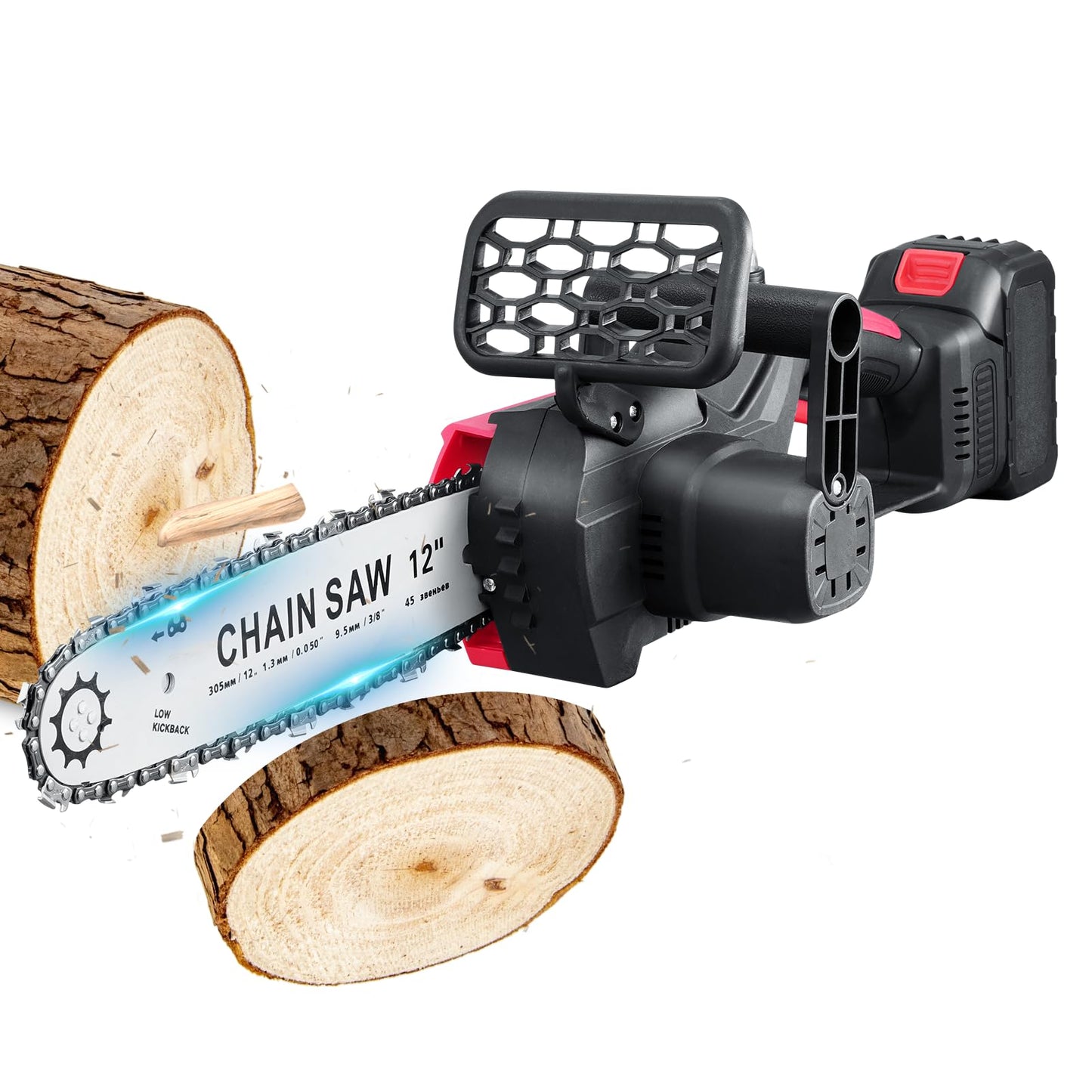 2000W Electric Chainsaw, 21V Cordless Chainsaw with Battery and Charger, 12in Powerful Electric Battery Chainsaw with 2 Chains, Chain Saw for Garden Tree Pruning, 4500rpm, 11m/s Chain Speed