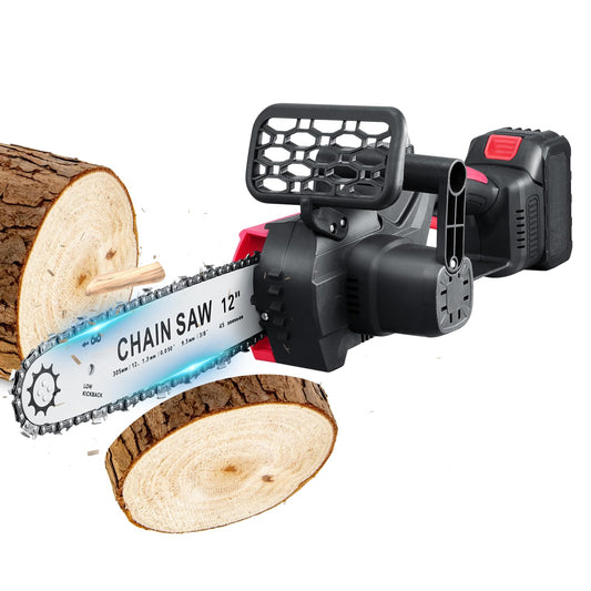 2000W Electric Chainsaw, 21V Cordless Chainsaw with Battery and Charger, 12in Powerful Electric Battery Chainsaw with 2 Chains, Chain Saw for Garden Tree Pruning, 4500rpm, 11m/s Chain Speed