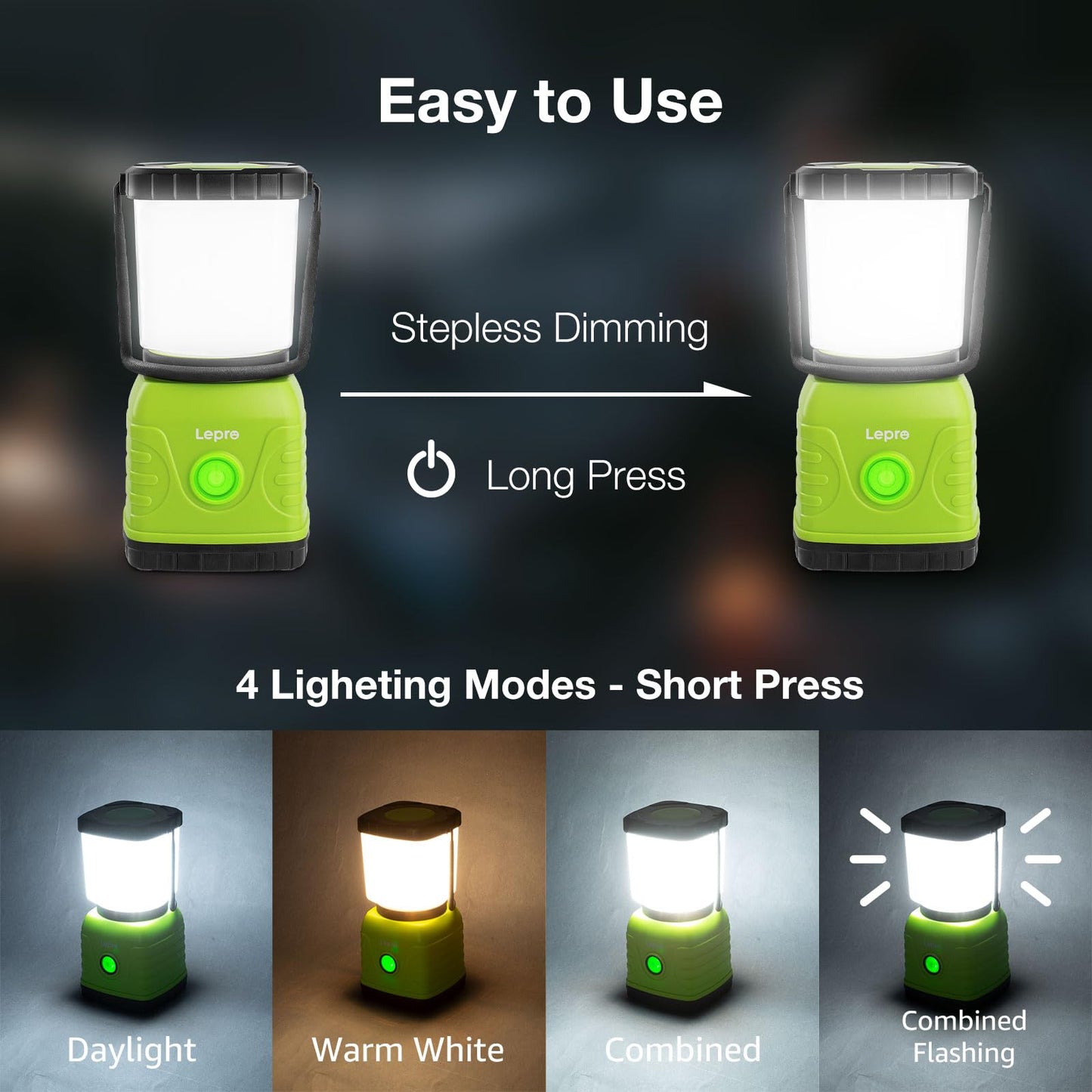 Lepro Camping Light Rechargeable, 1300 Lumen Camping Lantern for Tents, Dimmable 4 Modes, Tent Lights with 3600mAh Power Bank, Camping Accessories, Rechargeable Lantern for Outdoors, Emergency