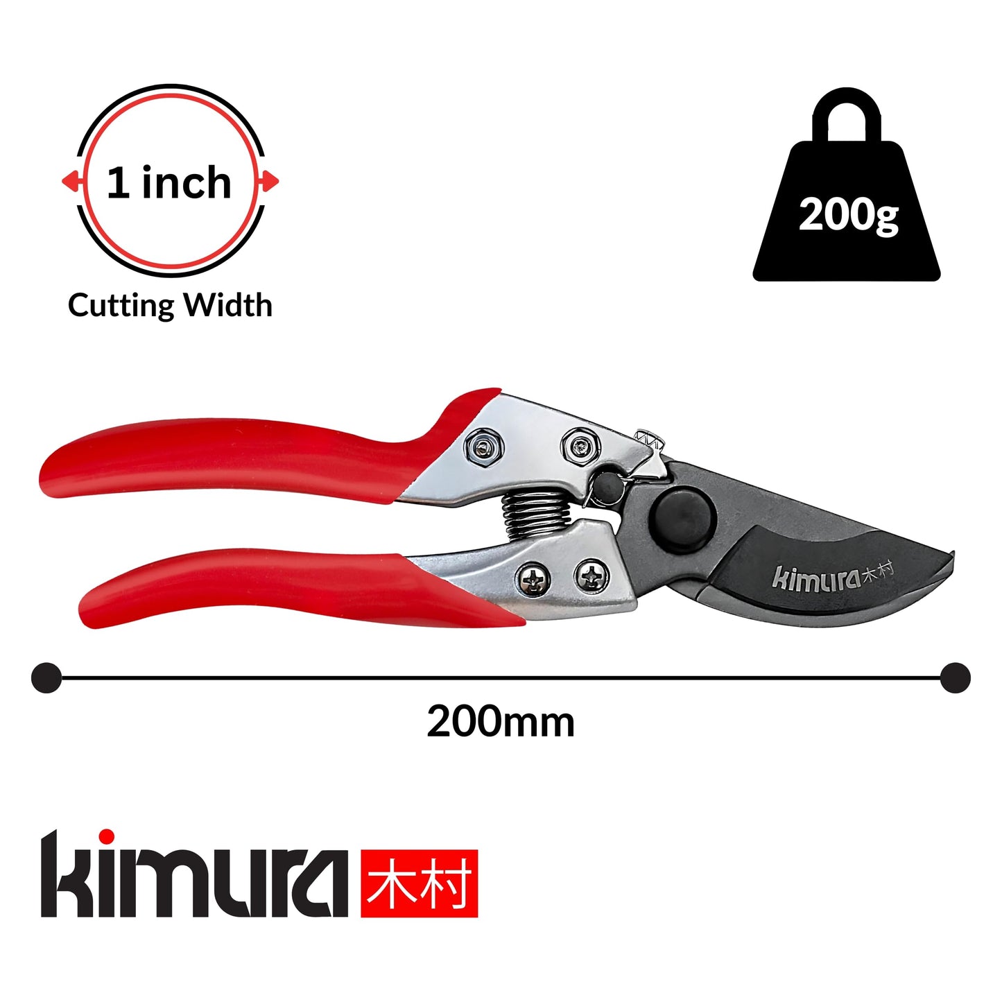 Kimura® 8" Pro Bypass Garden Secateurs, Heavy Duty Premium Japanese SK5 Steel Blades, Non-Slip PVC Coated Handles, Lightweight & Ergonomic, Japanese Bypass Pruning Shears