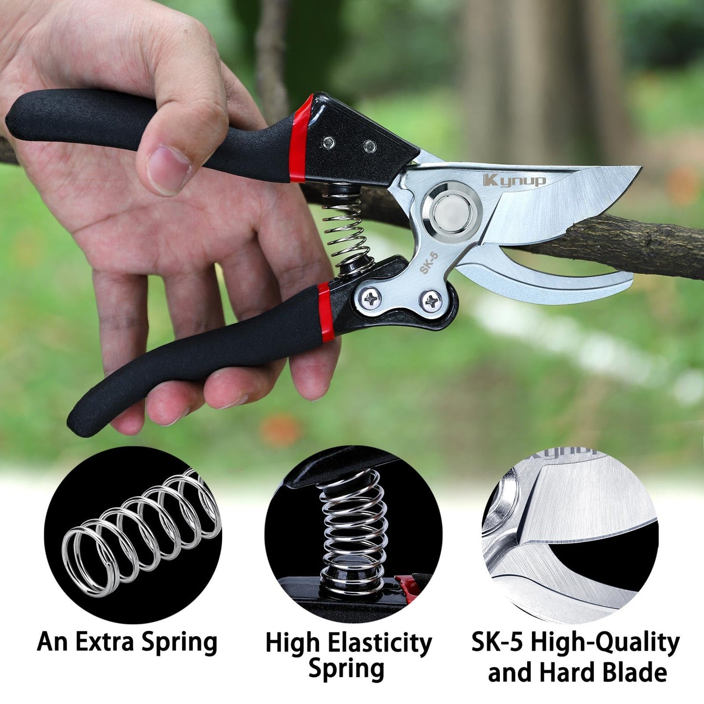 Kynup Secateurs Pruning Scissors, Gardening Pruning Shears, Garden Scissors, Hedge & Garden Shears, Clippers for Plants, Gardening, Trimming, Garden Tool(Black)