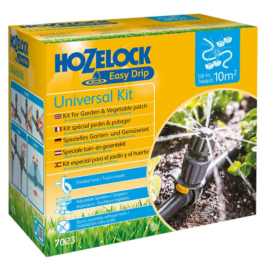 HOZELOCK - Universal Irrigation Kit : Ideal for Watering Borders, Flowerbeds and Vegetable Gardens, Easydrip Universal Drippers/sprinklers, Supplied with 15m of Ø 13mm Hose [7023 0000]