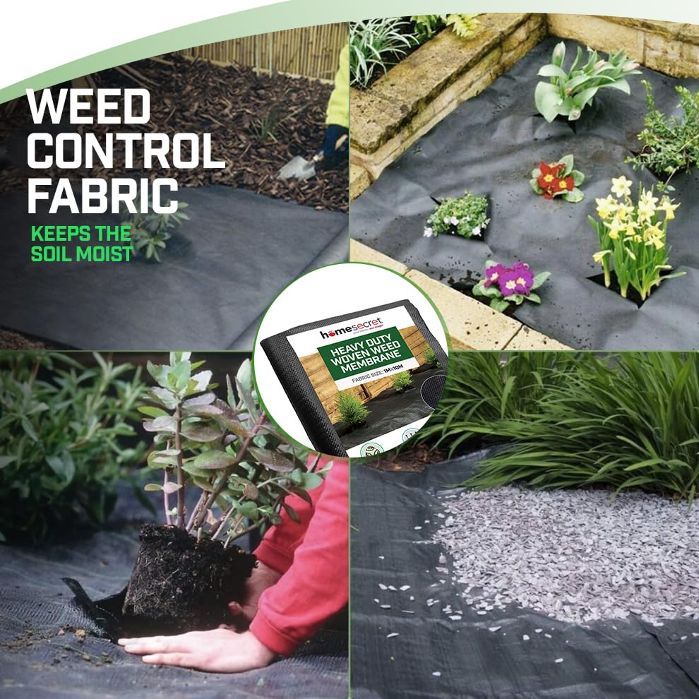Homesecret 105 GSM Weed Membrane Heavy Duty - 2M x 10M Weed Control Membrane - Garden Membrane Weed Control - Weed Control Fabric - Landscape Fabric, Weed Barrier Fabric, Weed Matting - Black