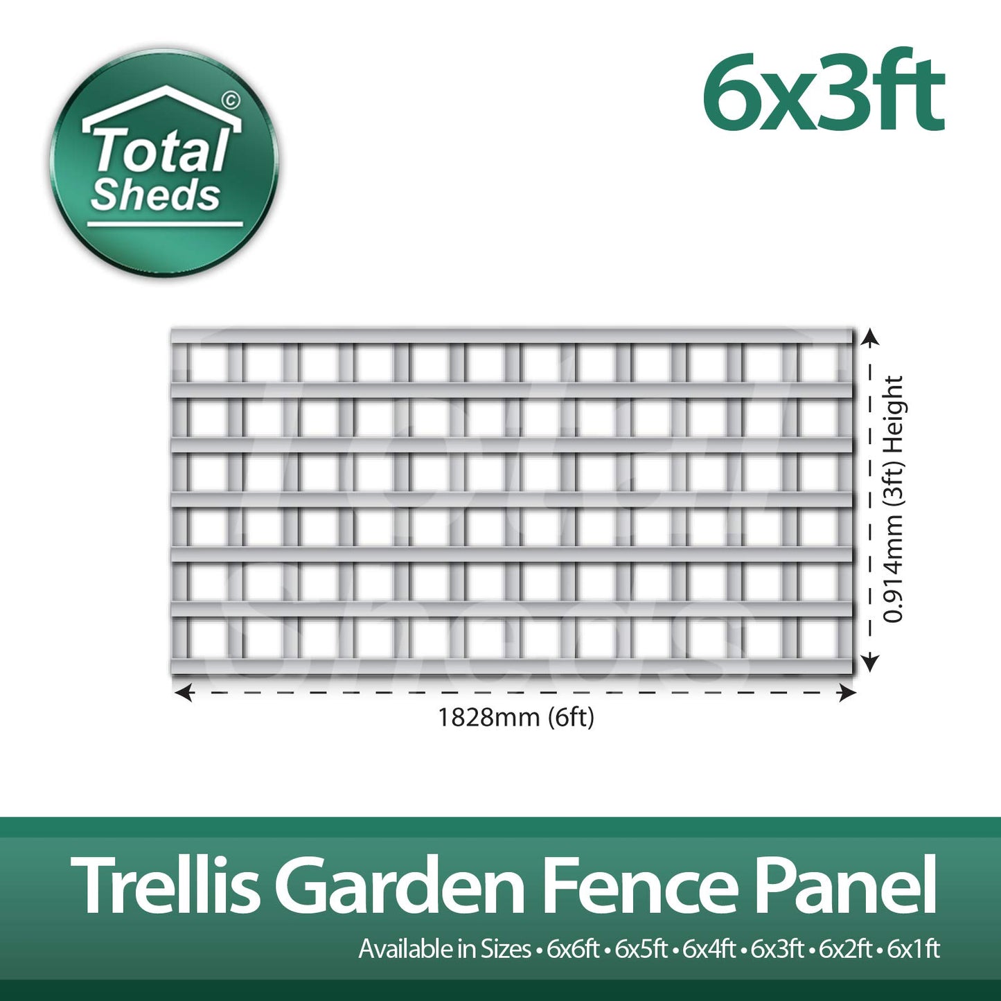 Total Sheds 6x3 (1.83m x 0.91m) 6ft x 3ft Wooden Square Trellis Fence Panels