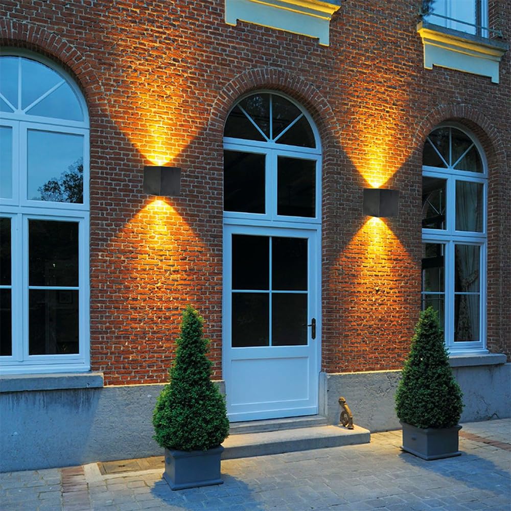 ZHMA Wall Lights 3000K Warm White Light Modern LED Outside Lights 2pack,12W Metal Cover IP65 Waterproof Adjustable Beam Aluminum Black Outdoor Lights for Side Door,Living Room,Bedroom,Garage