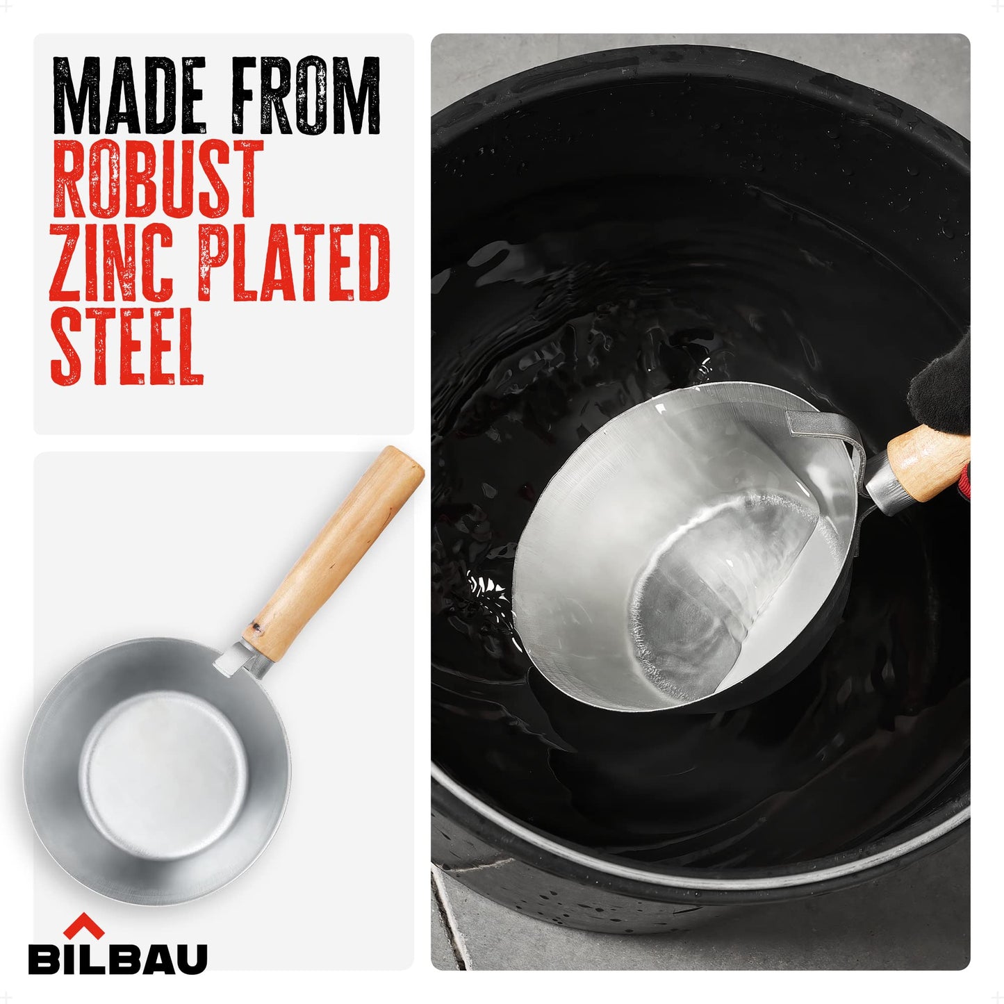 BILBAU Masonry Bucket Scoop or Dipper Bucket - for Plastering & Walling, Easy Mortar Application, Sturdy Steel, Wooden Handle, Highly Durable & Wear Resistant