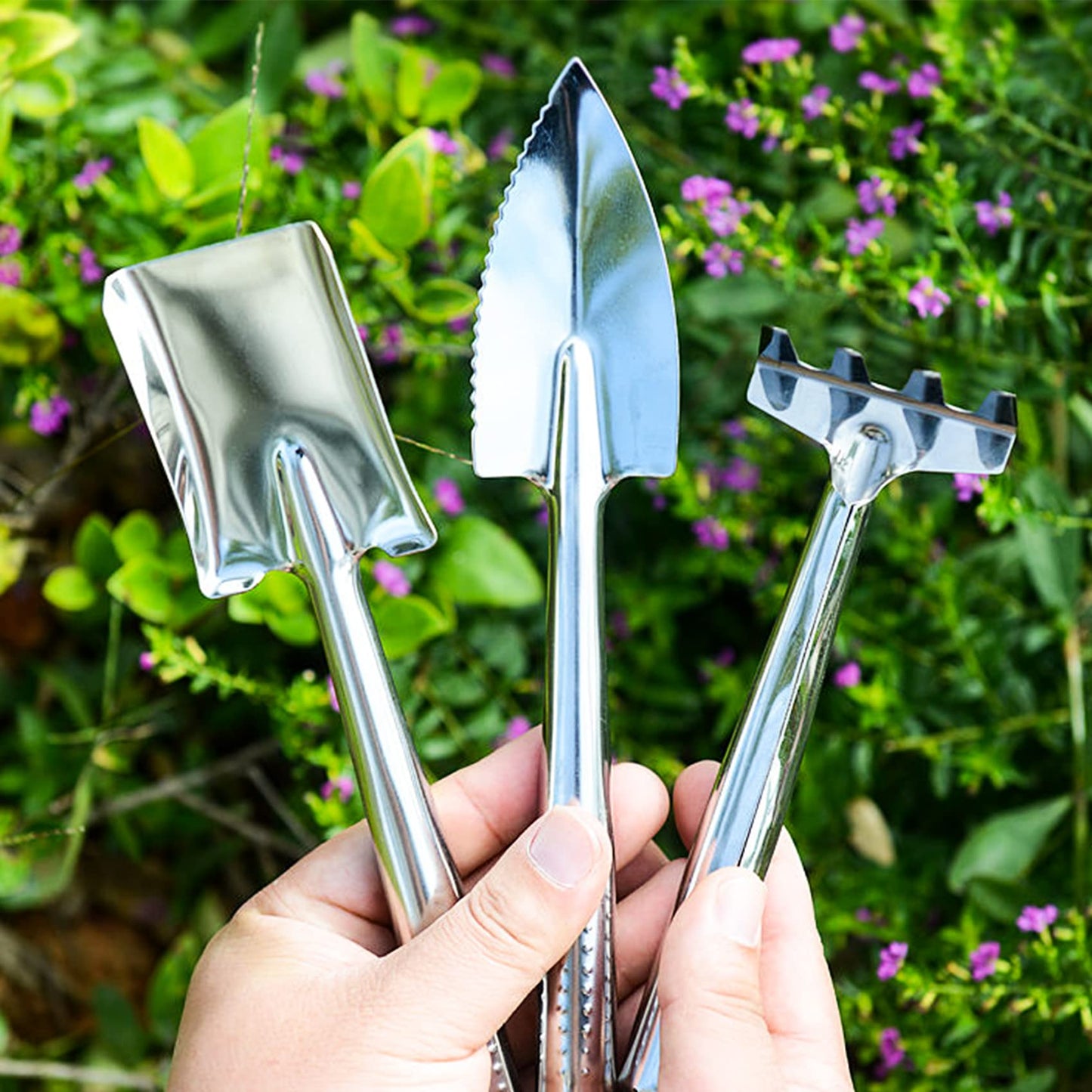 Quanyuchang Mini Succulent Plant Tool Set Stainless Steel, 3 Pieces Small Shovel Rake Spade Gardening Kit Lightweight Hand Trowel Transplant Trowel Hand Rake for Cactus Herbs Indoor Miniature Plants