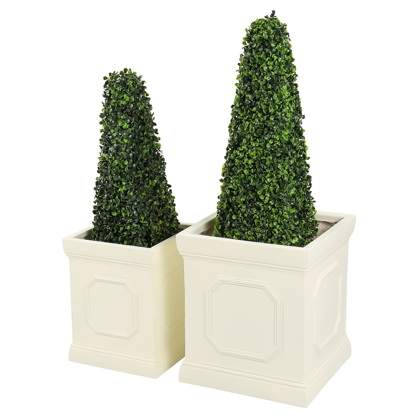 Taylor & Brown Set of 2 Large Handmade Square Tall Plant Pots 36/28cm MgO Modern Flower Planter Pot Box Garden Decoration Indoor/Outdoor Planters with Drainage Hole (Square)