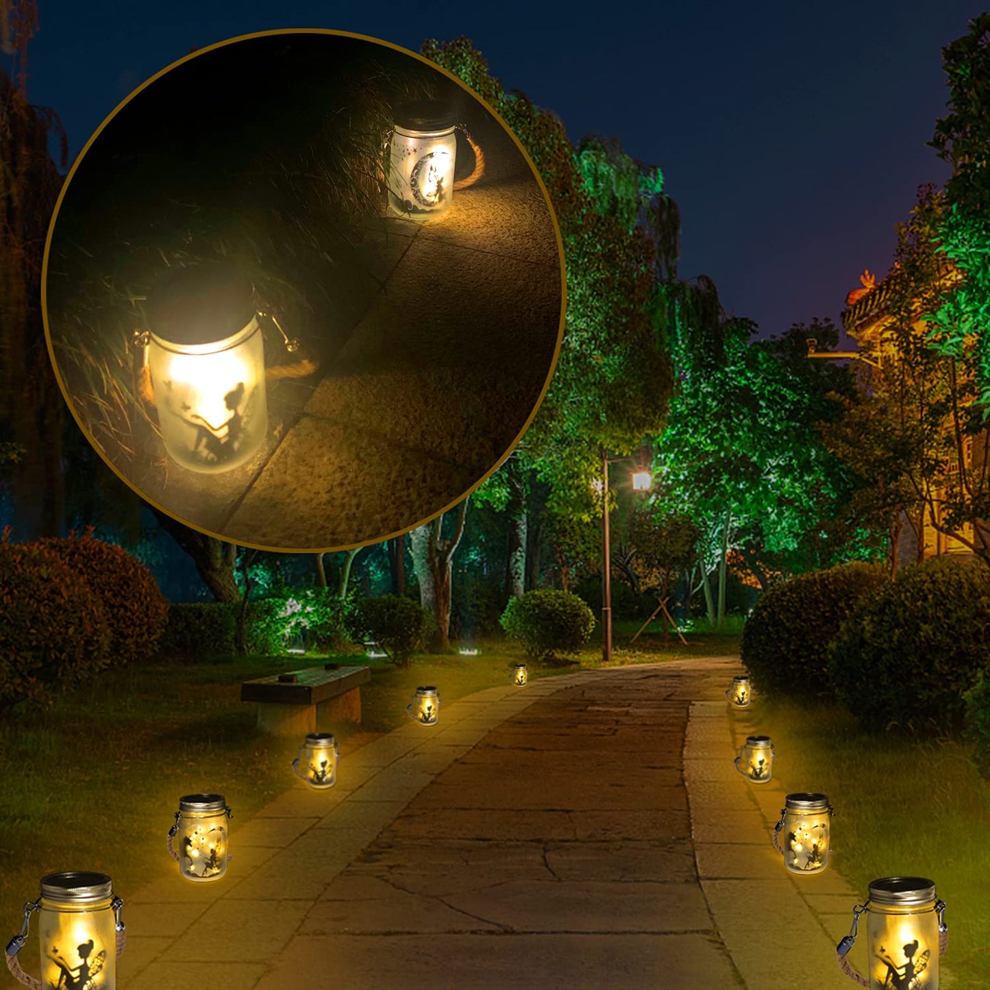 Ecoastal Solar Lights Outdoor Garden Ornaments,Fairy Mason Jar Lantern Decorative LED Light,Waterproof Patio Hanging Lamp Backyard Pathway Lighting,Christmas Birthday Gift for Her