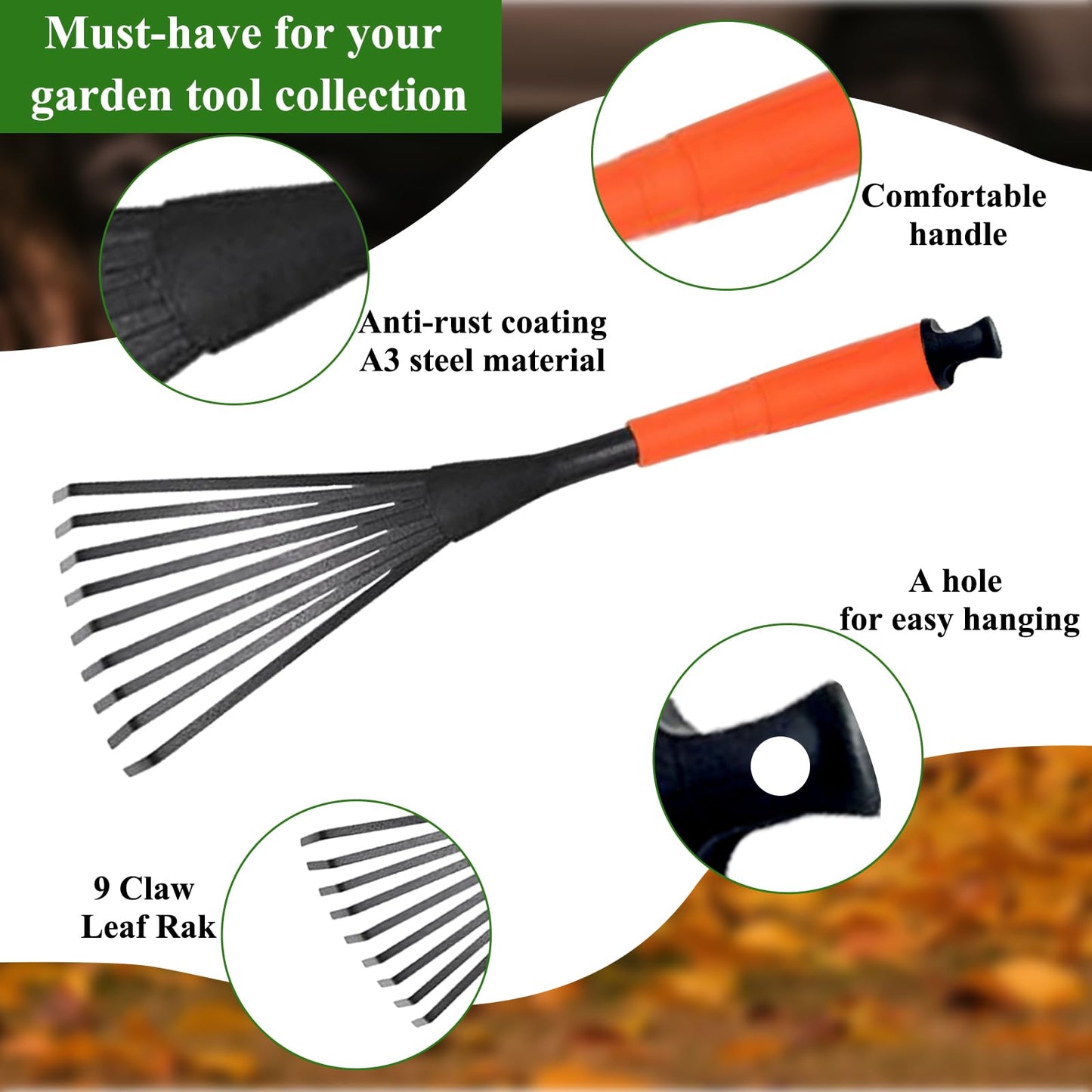 Garden Rake,Hand Rake,Rake for Gardening,Mini Grass Rake,Horse Poo Picker,Durable, Long-Lasting Gardening Tool