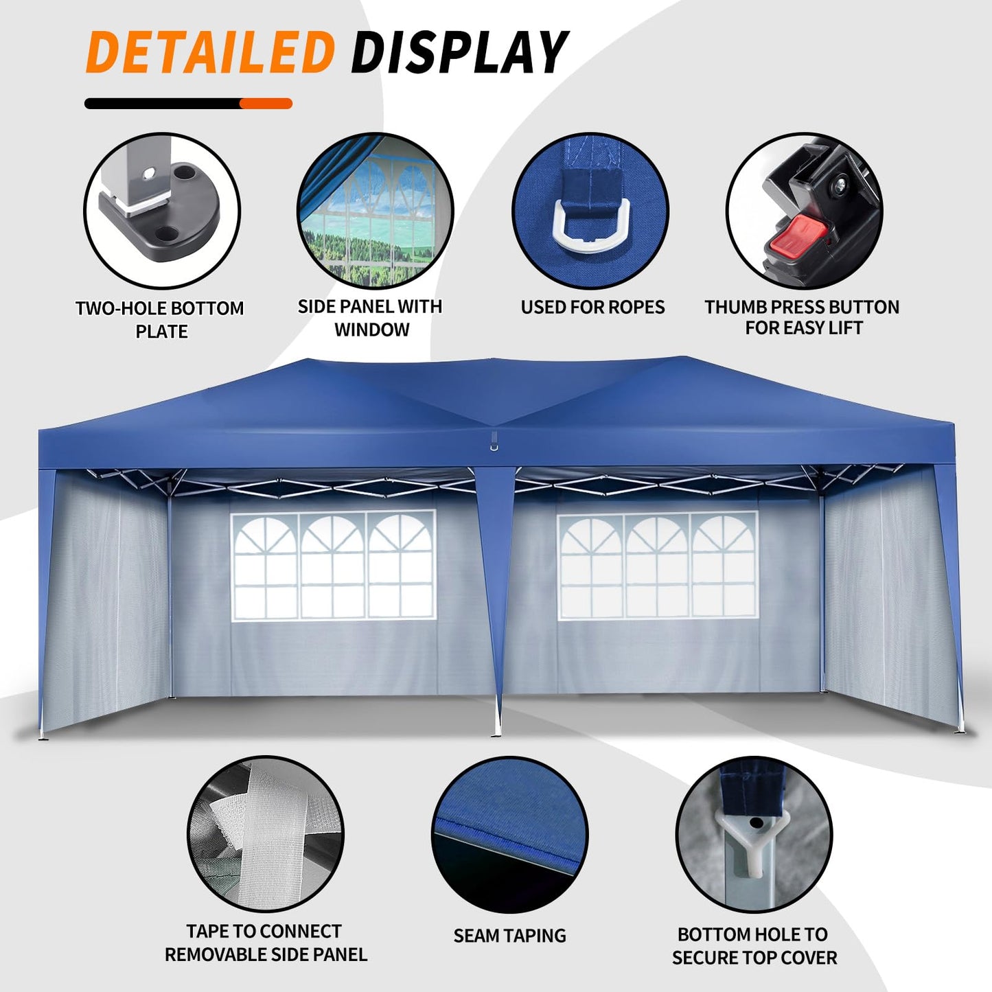 SANHENG Pop Up Gazebo, 3x6m Gazebo with sides, Waterproof, UV-Resistant, Easy-Assembly ideal for Weddings, Parties, Picnics and Commercial Use (Blue)