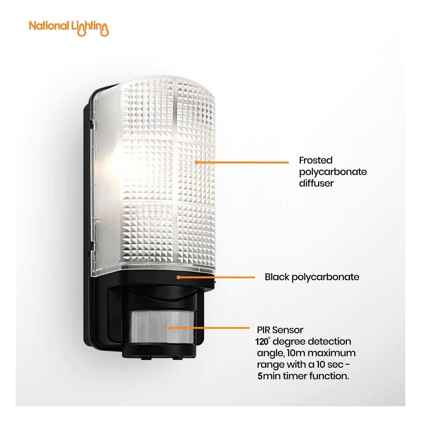 Motion Outdoor Lights Mains Powered - PIR Lights Outdoor - Bulkhead Wall Lights with Motion Sensor - IP44 Rated Security Lights - Black Finish - E27 LED Compatible