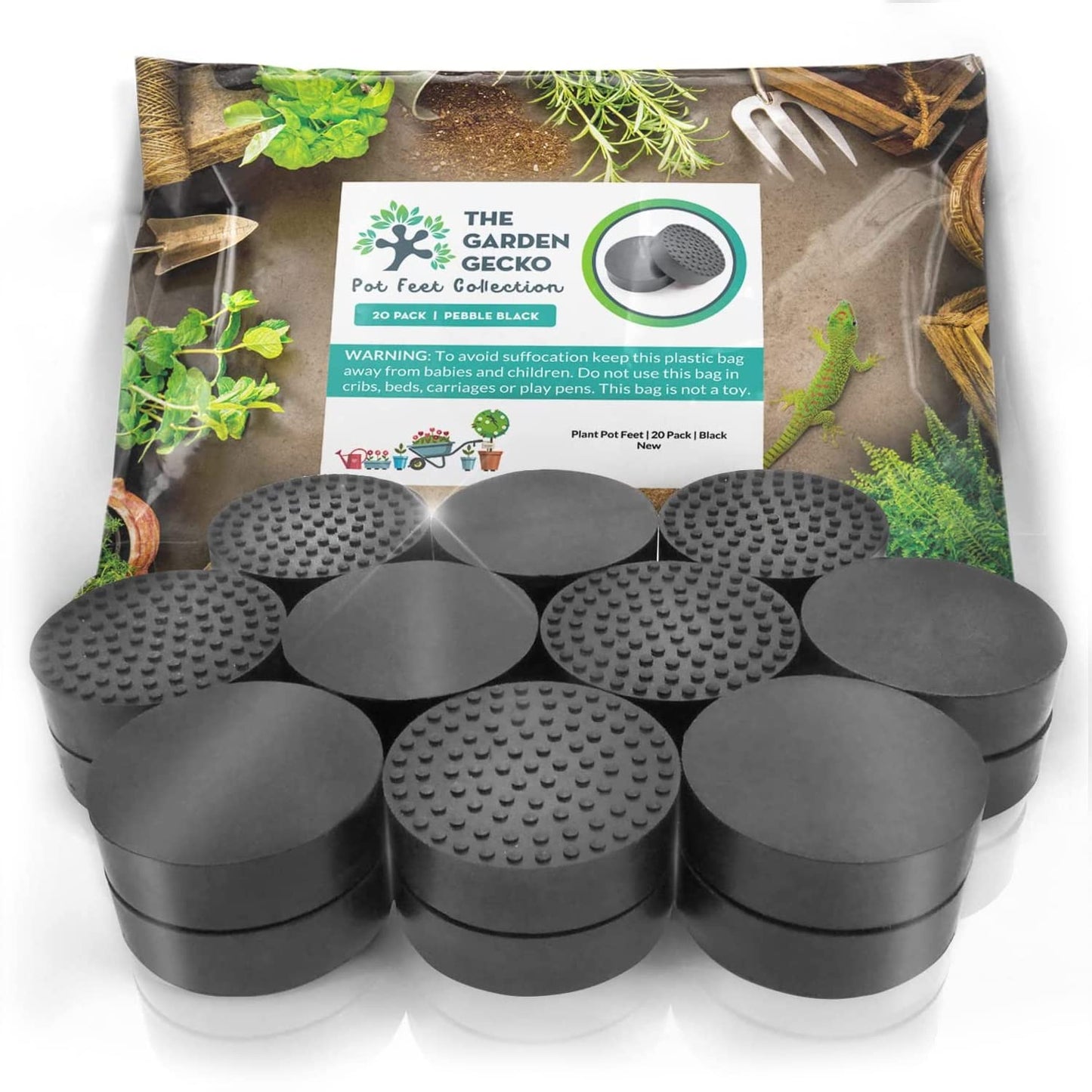 The Garden Gecko Invisible Pot feet for Outdoor Plant pots and Flowers Solid Rubber Pot risers with Enhanced Non-Slip Surface Grip | 20 Pack.