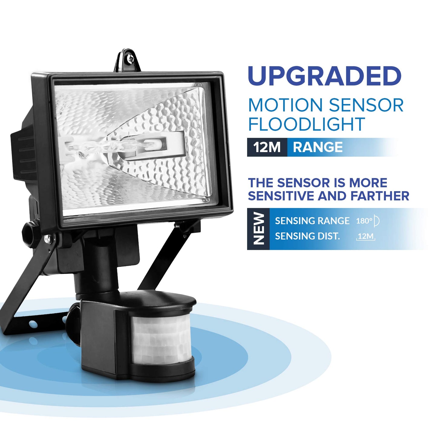 Hillington 400W Motion PIR Sensor Halogen Floodlight Security Garden Outdoor Light-Provided with A 400W C Class Halogen Bulb Which is Shielded by Tempered Heat Resistant- Waterproof Ip56 Protection