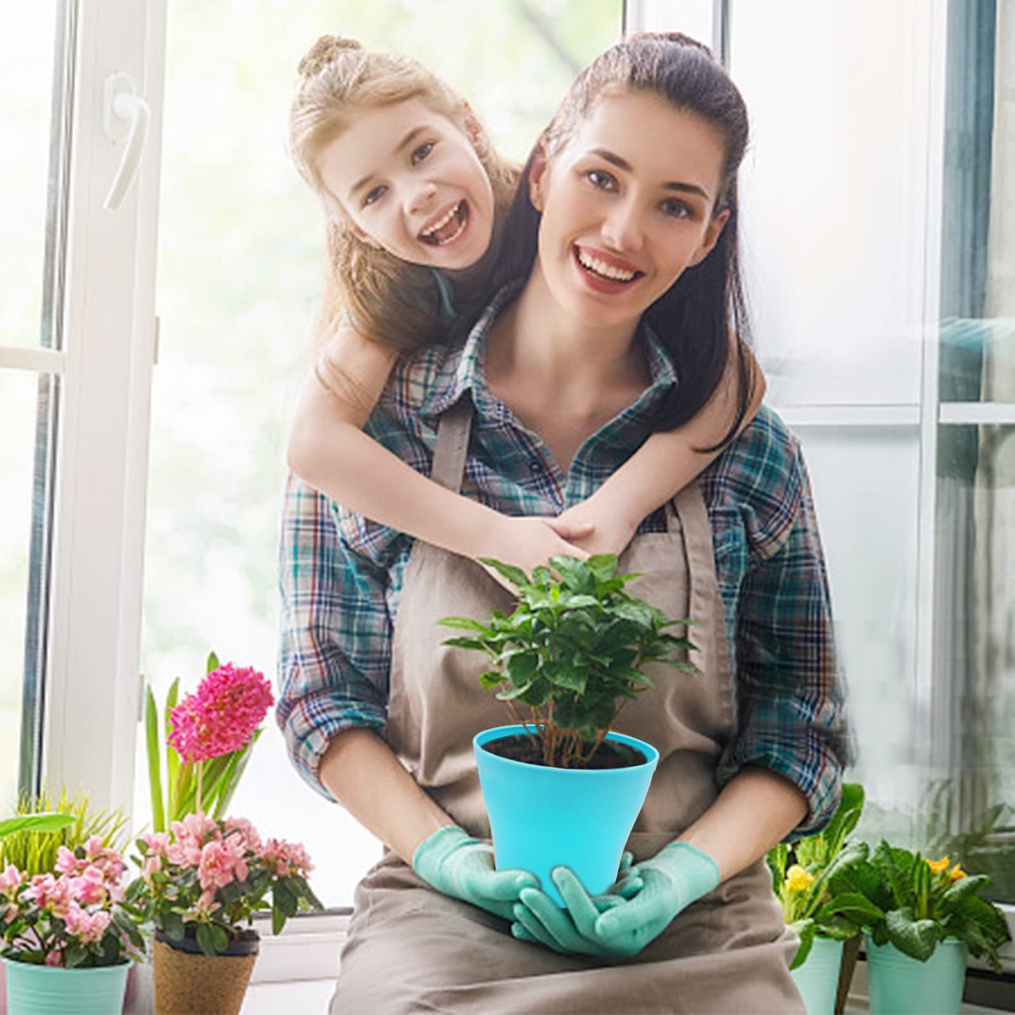 WAIZHIUA 8Pcs 14cm Plant Flower Pots Colorful Plastic Plant Pots Indoor Flower Pots Plant Container Planters with Trays for Office House Succulent Fruit Vegetable Seedlings Transplanting, 8 Colors