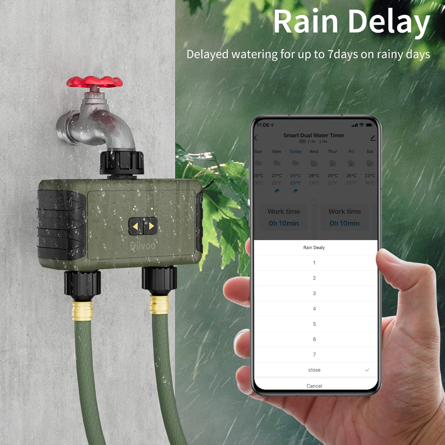 WiFi Water Timer 2 zone for Irrigation, Diivoo Smart Sprinkler Hose Timer Compatible with Alexa and Google Home, Wireless Remote Control Irrigation System with Wi-Fi Hub, for Outdoor Garden Watering