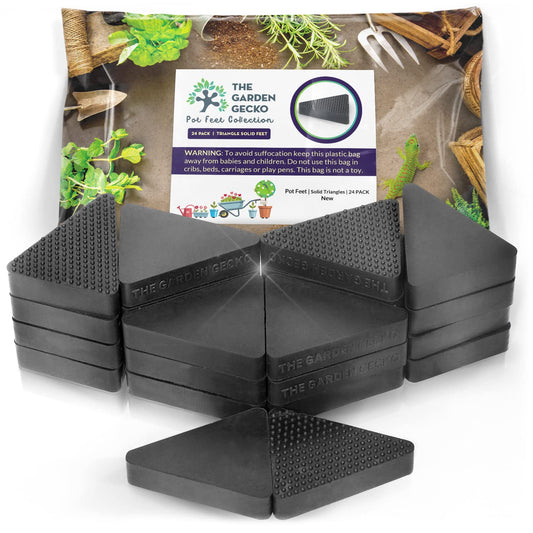 The Garden Gecko Invisible Pot feet for outdoor plant pots and flowers, solid rubber pot risers with a custom non-slip triangle surface grip | 24 PCS Solid Triangles
