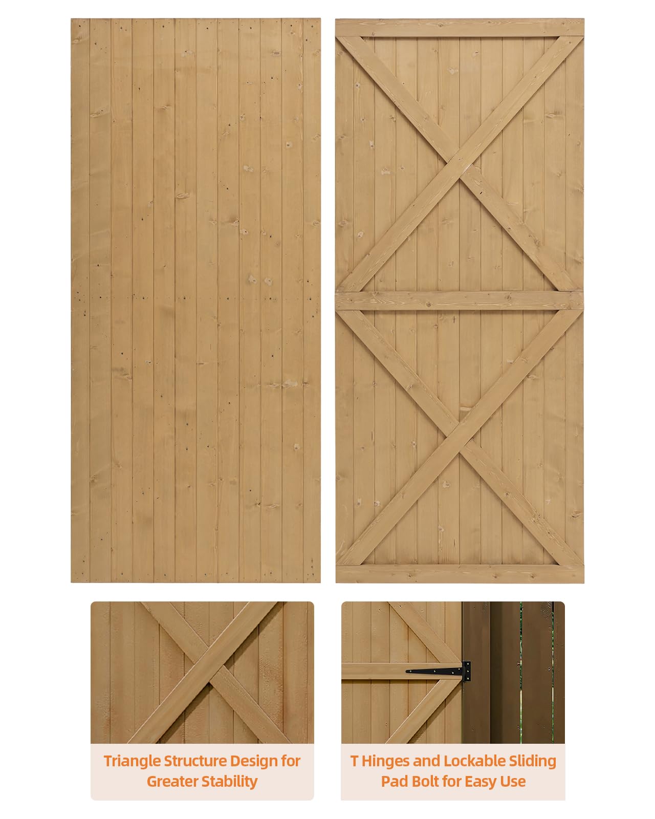 DKIEI Wooden Garden Gate, 183x100 cm Wooden Gate for Garden, 2.5cm Thickness Fully Framed Wood Door with Latch and 3 Hinges for Pathway Garden Entrance, Farm House, Pasture