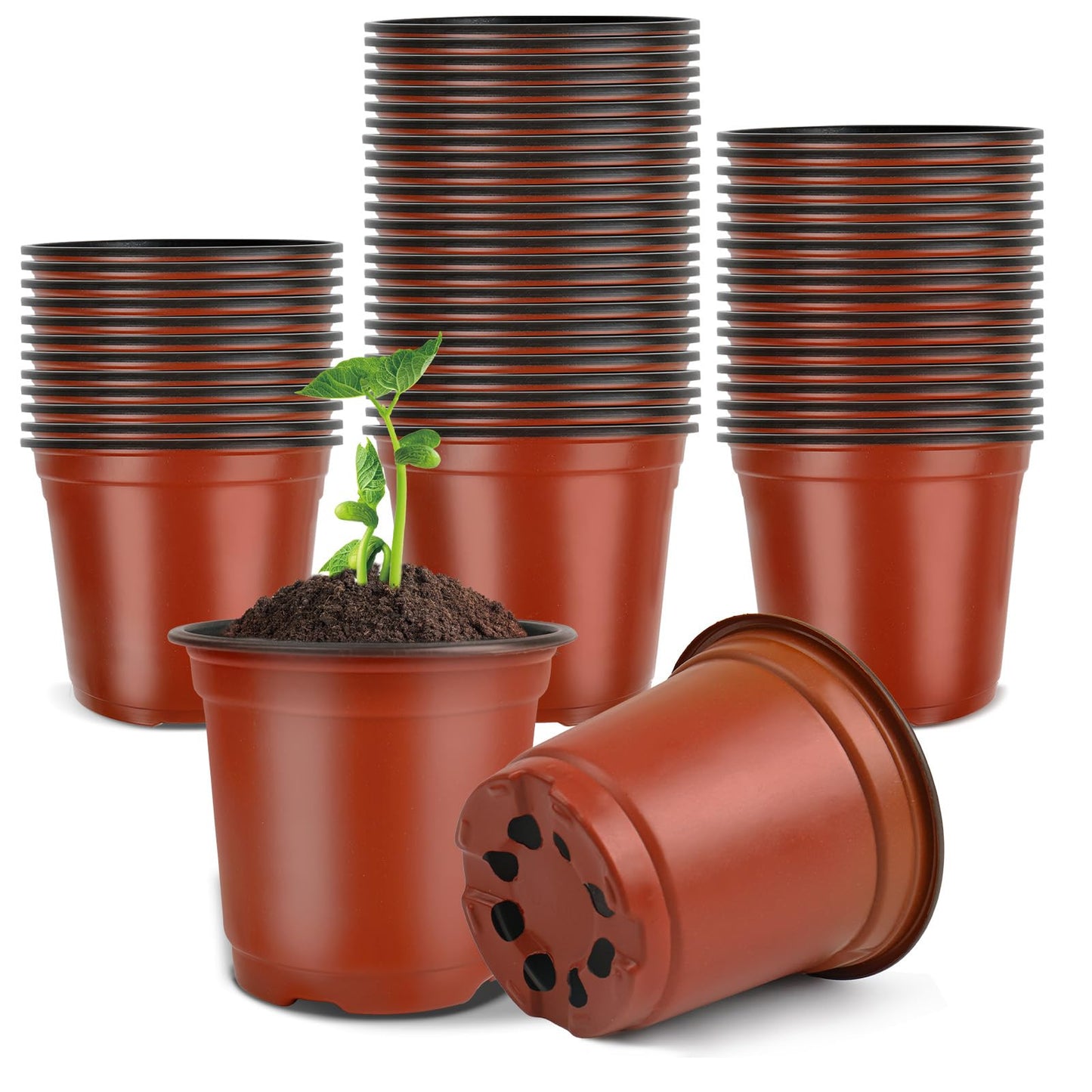 PEYOU 100Pcs Thickened Plant Pots 10cm Reusable Flower Pots Small Plant Pots Plastic Plant Pots Seedling Pots for Seeds, Seedlings, Flowers, Vegetable, Succulent, Herbs, Cuttings, Transplanting