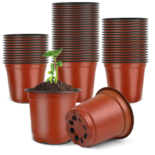 PEYOU 100Pcs Thickened Plant Pots 10cm Reusable Flower Pots Small Plant Pots Plastic Plant Pots Seedling Pots for Seeds, Seedlings, Flowers, Vegetable, Succulent, Herbs, Cuttings, Transplanting