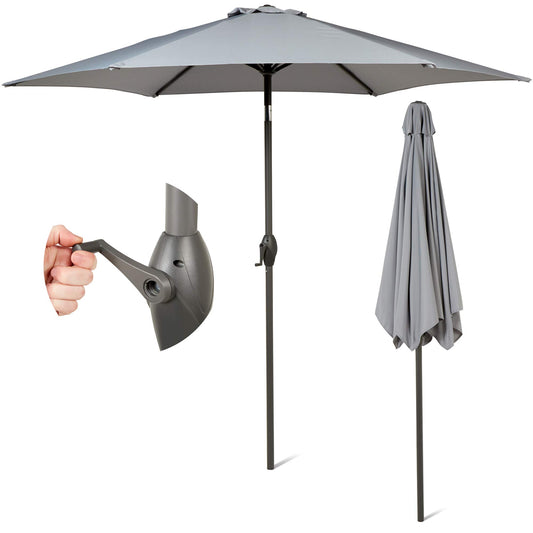 SUNMER 2.7M Grey Parasol Garden Umbrella Sun Shading | Water Repellent Polyester 180 g/m² (UV 30-)| Easy to Open and Close Crank Mechanism | Pole Width ø 38 mm (Excl. Base)
