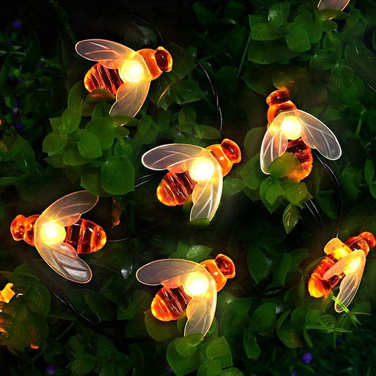 [30 LED] Solar Garden Lights, Honey Bee Fairy String Lights, 5M/16Ft 8 Mode Waterproof Outdoor/Indoor Garden Lighting for Fence, Lawn, Patio, Festoon, Summer Party, Christmas, Holiday(Warm white)